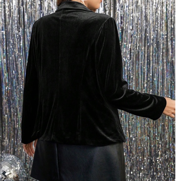 Plus Velvet Button Minimalist Blazer jacket - Picture 4 of 7